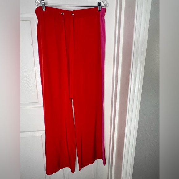 Diane Von Furstenberg red pink 100% silk pants drawstring pants Sz M - Picture 4 of 8
